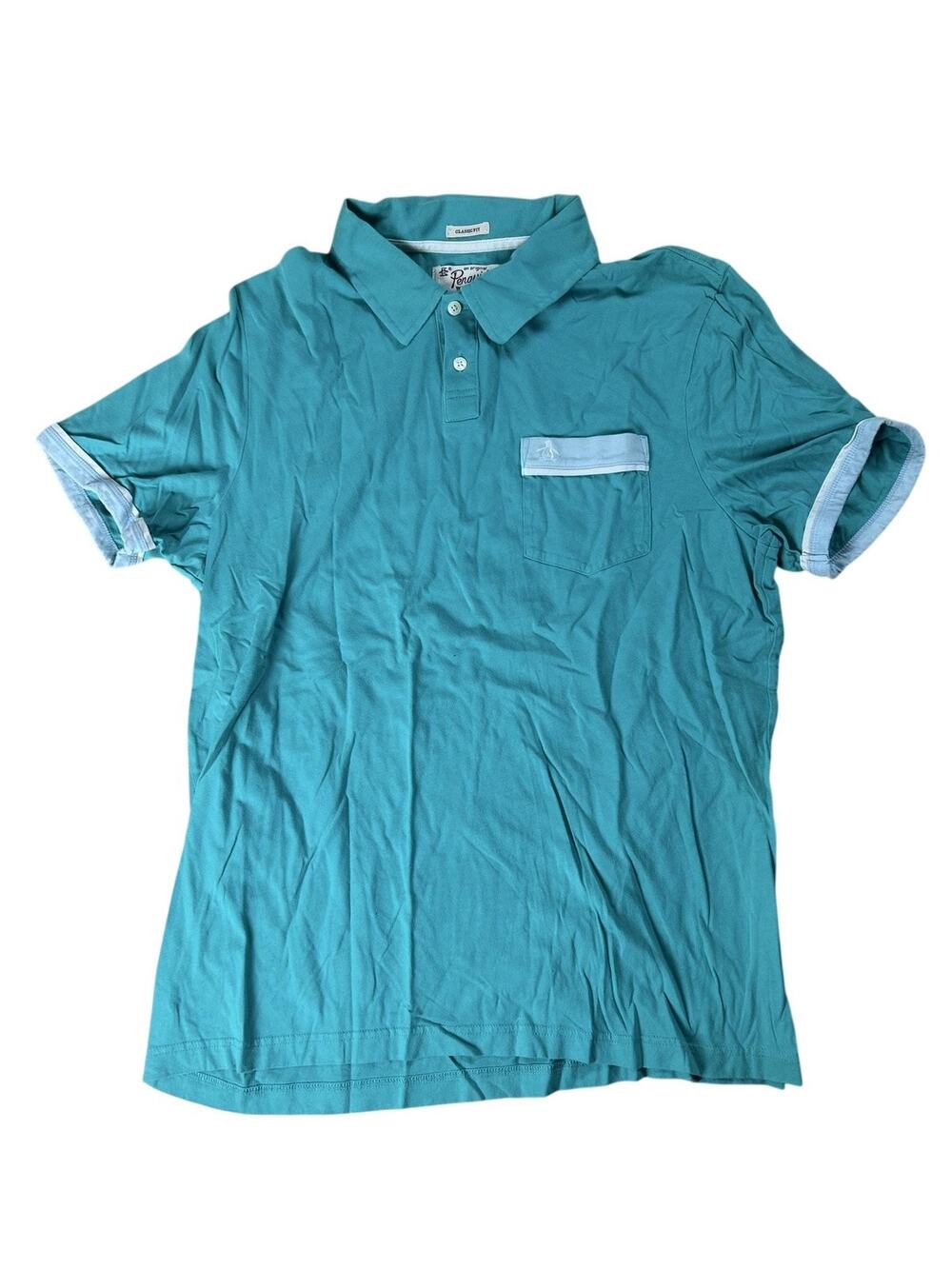 Original Penguin Polo Mens L Green Classic Fit 100% Cotton Pocket Collared